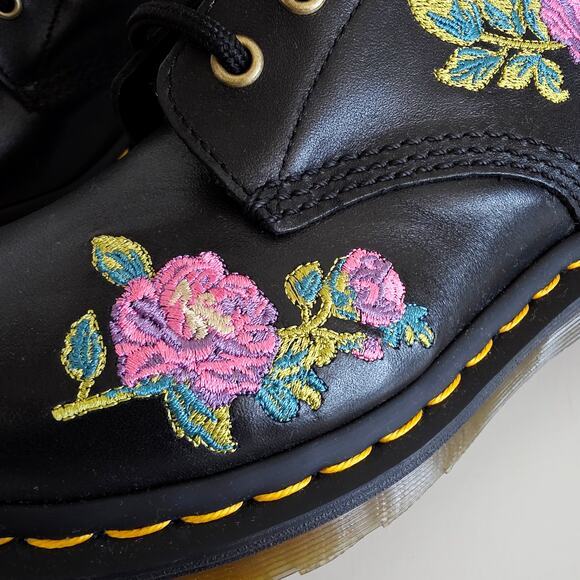 Dr. Martens 1460 Vonda Black Pink Floral Embroidered Combat Boots Women's Size 7 - Picture 6 of 8